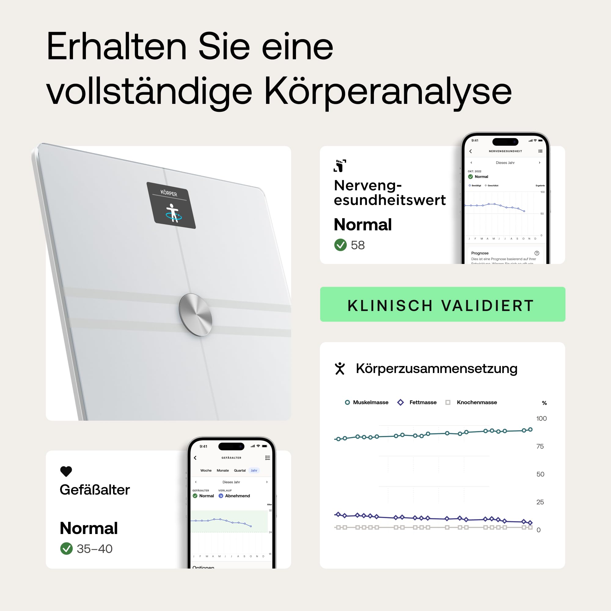 Withings Body Comp WLAN Smart Scales Body Composition Analysis Fat Muscle Bone Density Visceral Fat Bluetooth