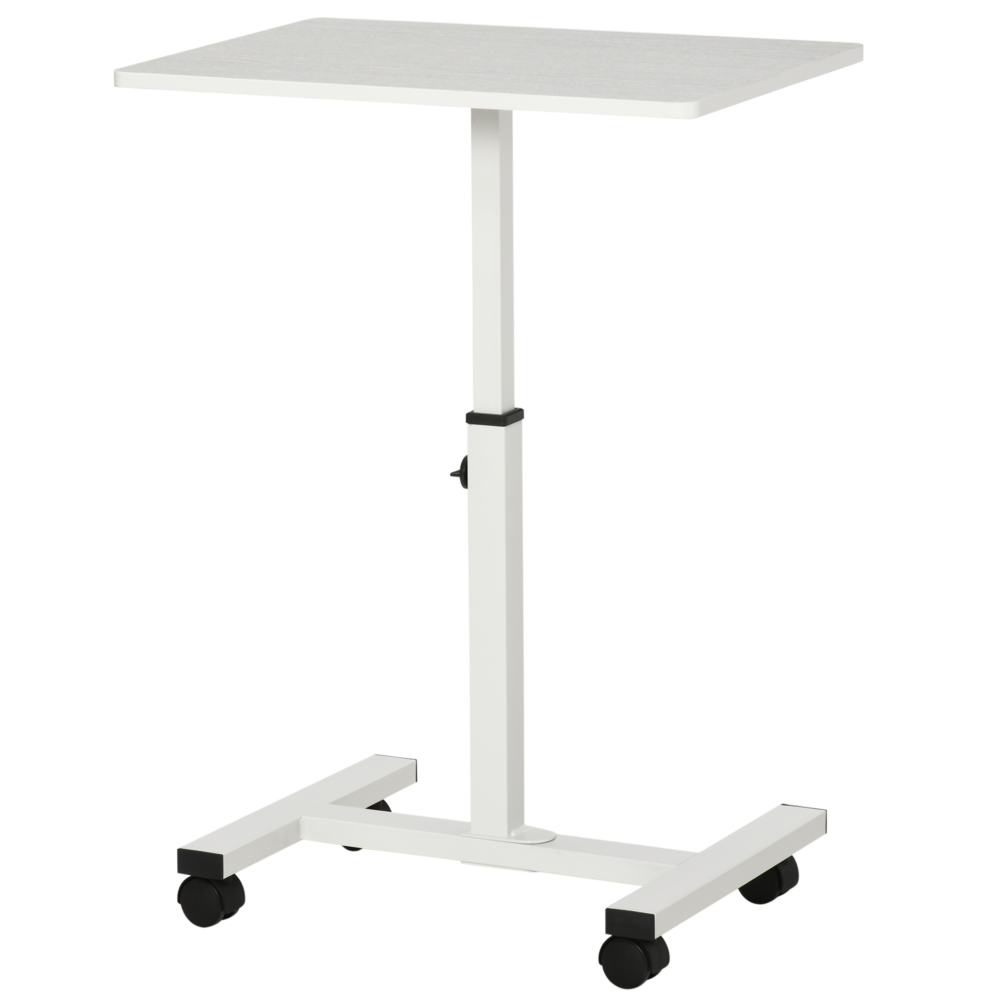 HOMCOM Beistelltisch mit höhenverstellbarer PC-Halterung und Rollen, 60x40x52,5-84 cm, Weiß