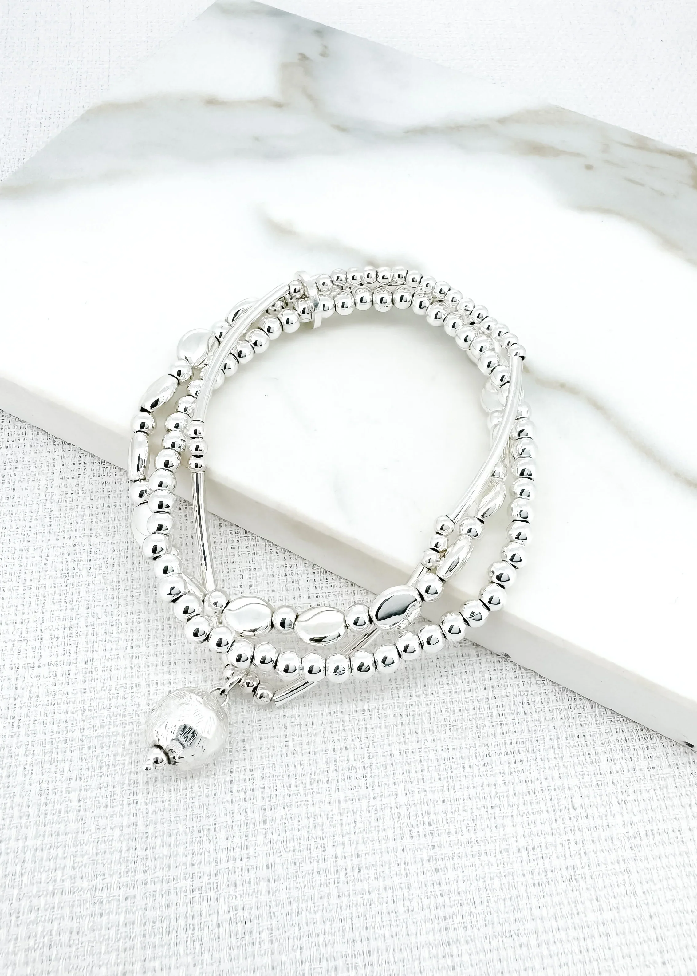 Envy Triple Layer Stretch Bracelet , Silver
