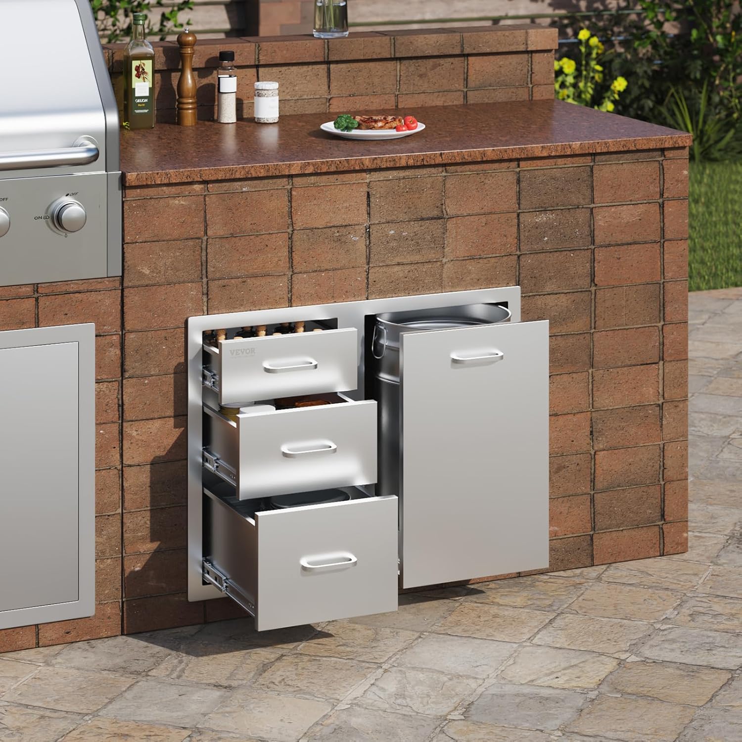 VEVOR Stainless Steel Cabinet  Outdoor Kitchen Door Drawer Combo 29.5