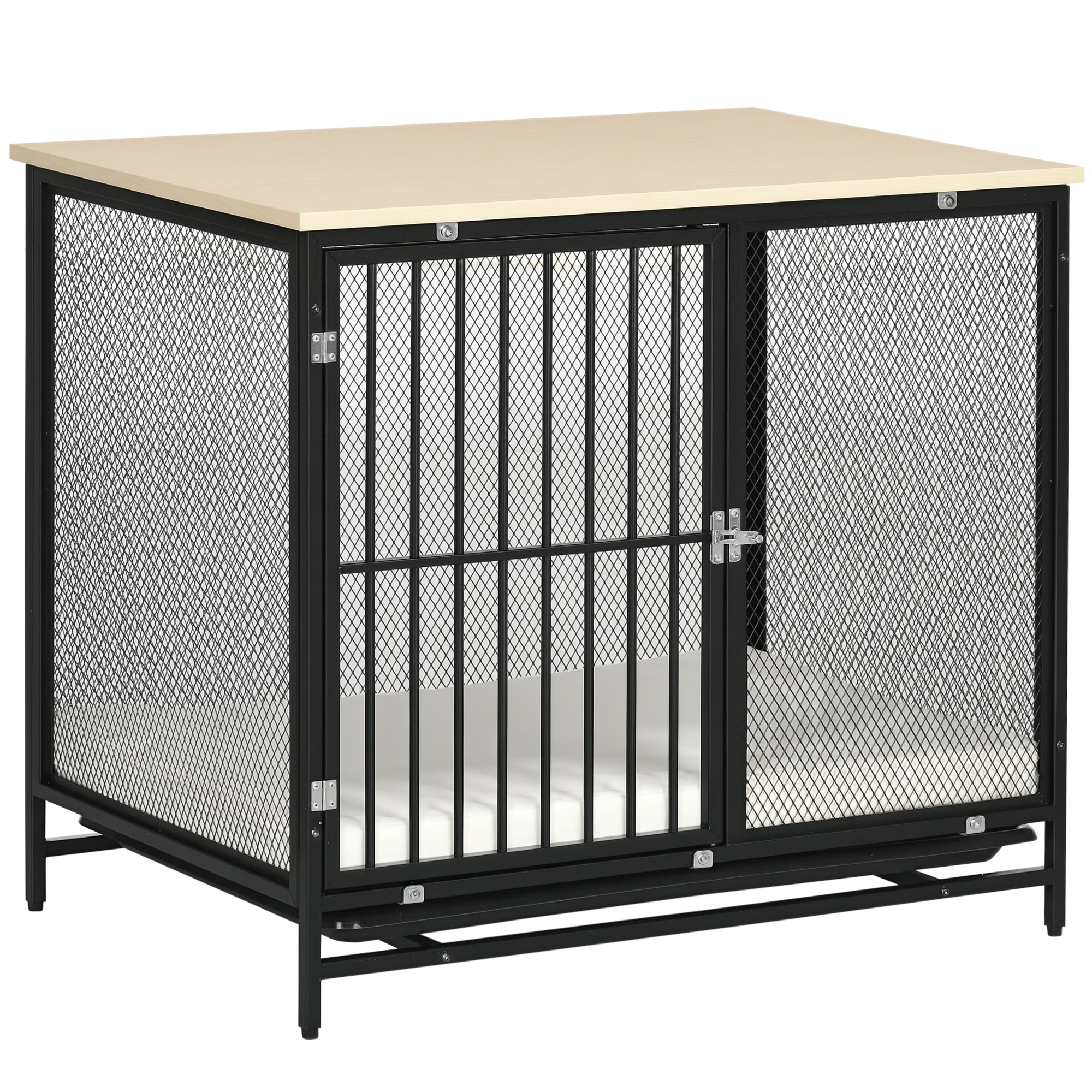 PawHut Hundekäfig, Hundebox, wasserabweisende Matte, herausnehmbare Bodenwanne, verriegelbar, Schwarz, 80 x 55 x 71 cm