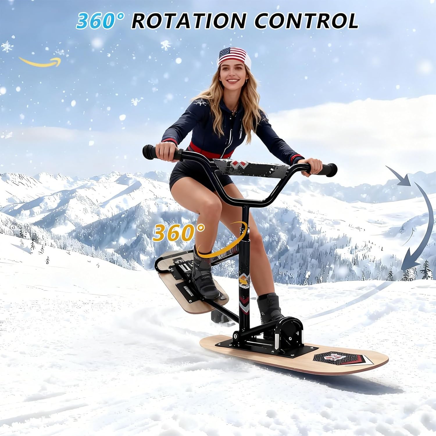 All-Terrain-Schlitten für Erwachsene | 360° drehbareres Ski mit Verstärkter Aluminiumrahmen | Schneeroller für Backcountry-Pisten, präparierte Hänge & Off-Road-Schneeabenteuer Black