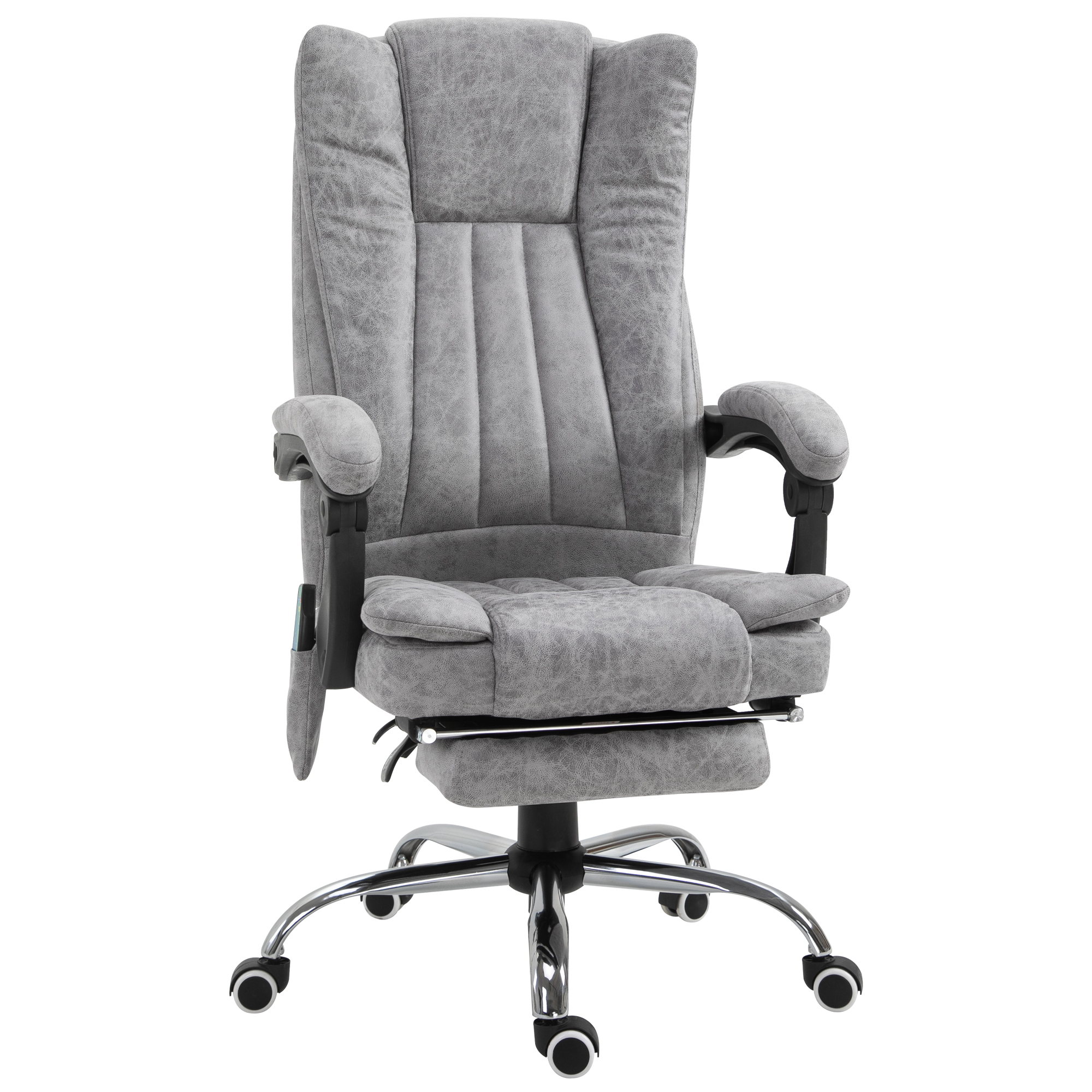 Vinsetto Bürostuhl mit Massagefunktion, Ergonomischer Schreibtischstuhl mit Heizfunktion, Liegefunktion, Höhenverstellbarer Drehstuhl mit Fußstütze, Seitentasche, Grau