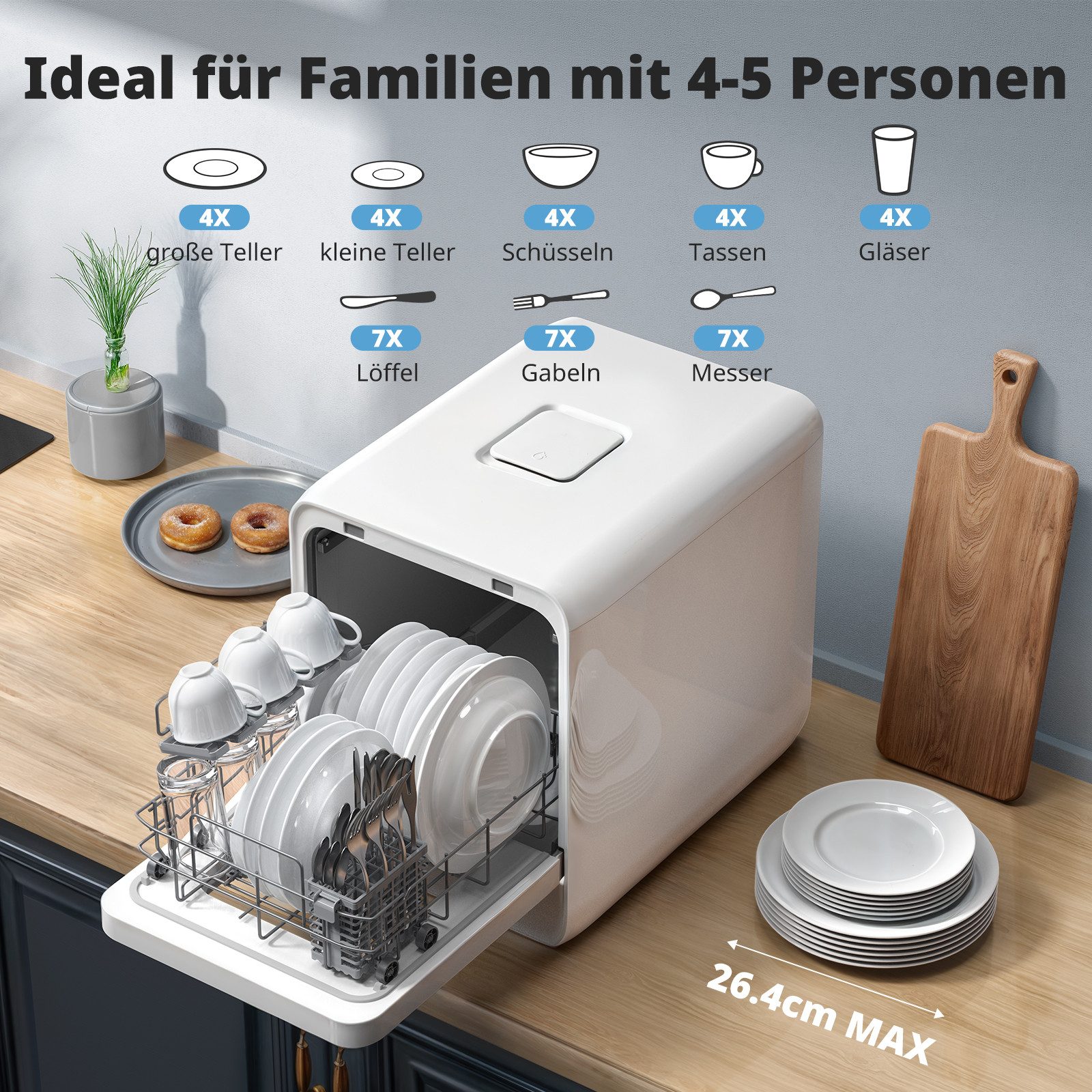 Tischgeschirrspüler ZMW-DUHC01 Mini Geschirrspüler mit wassertank,9 Programme,37 * 50cm Ultra-Schmal & Tief, 1-24H Timer