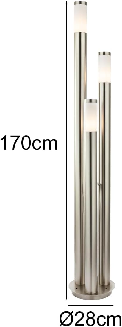 Moderne Wegeleuchte 3-flammig aus Edelstahl in Silber, Höhe 170cm