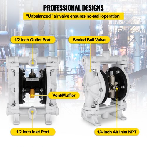 Luft-Doppelmembranpumpe 2.5 GPM 150℉ 1/2 Zoll Einlass und Auslass