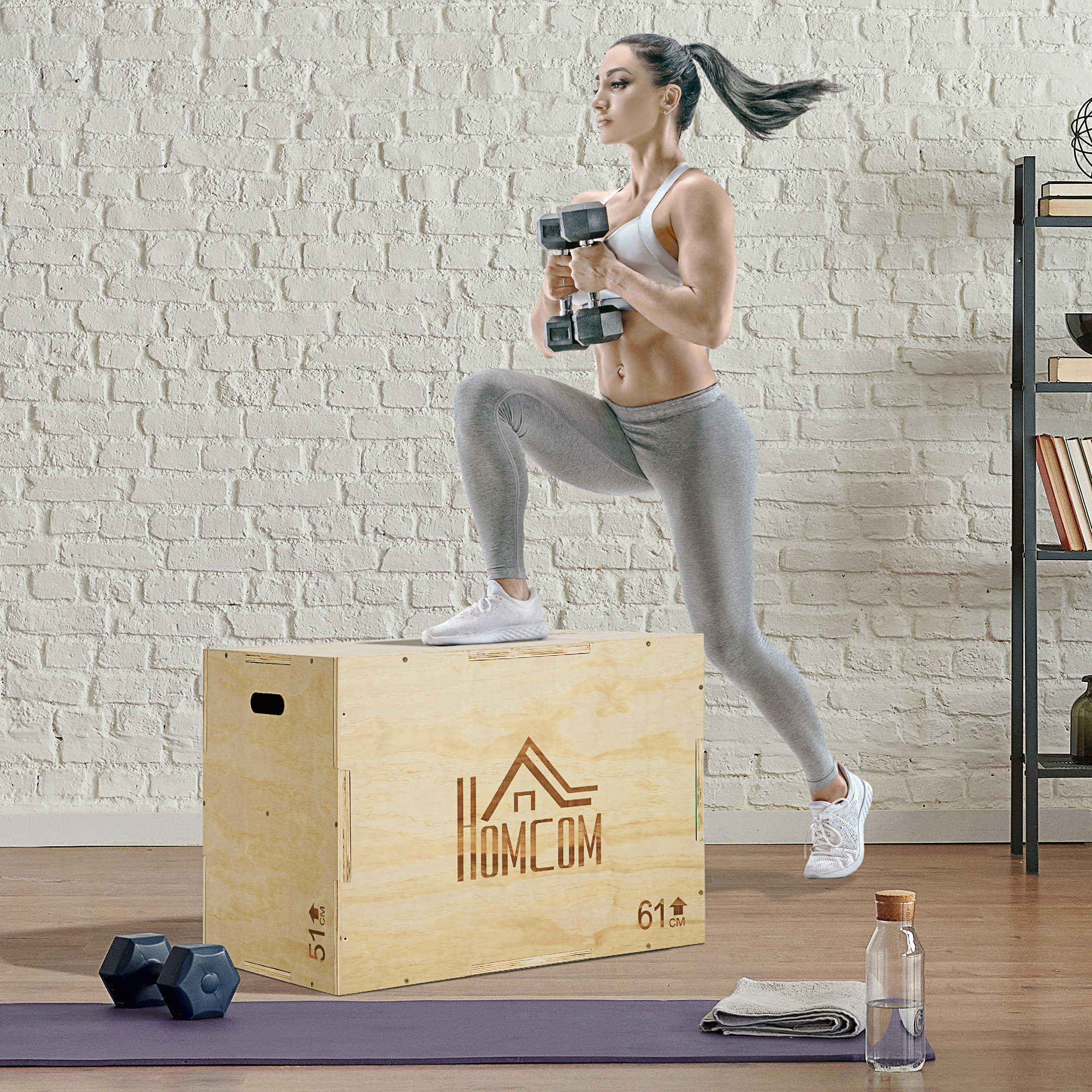 HOMCOM Box Jump Pliometrie 3-in-1 Gerät Muskelaufbau Fitness & Crossfit Plyobox für Box Training 51/61/76 cm aus Holz
