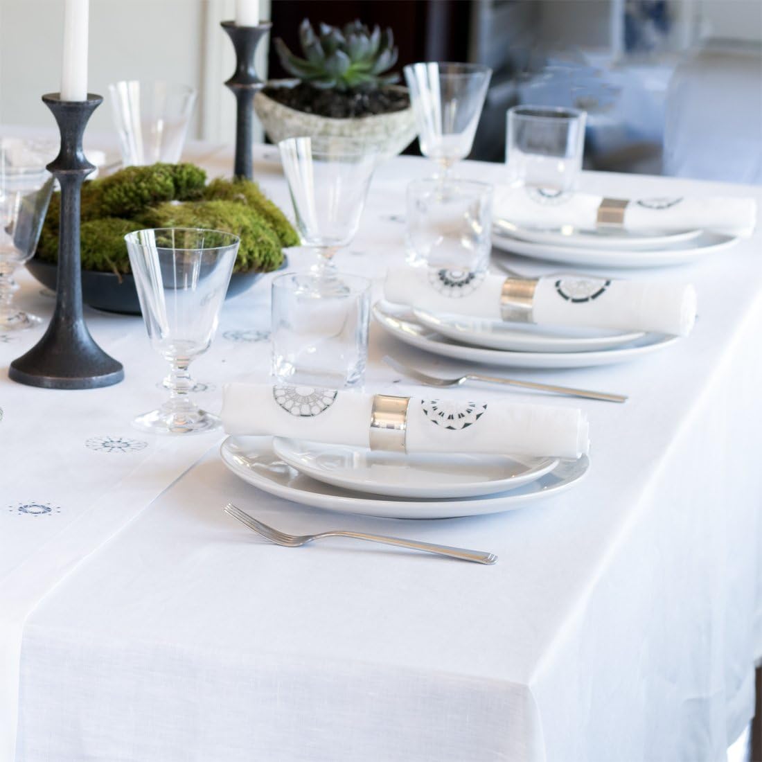 Huddleson White Linen 80” Round Tablecloth Luxury Italian Linen Circular 80 Inch Table Cloth Sewn in US