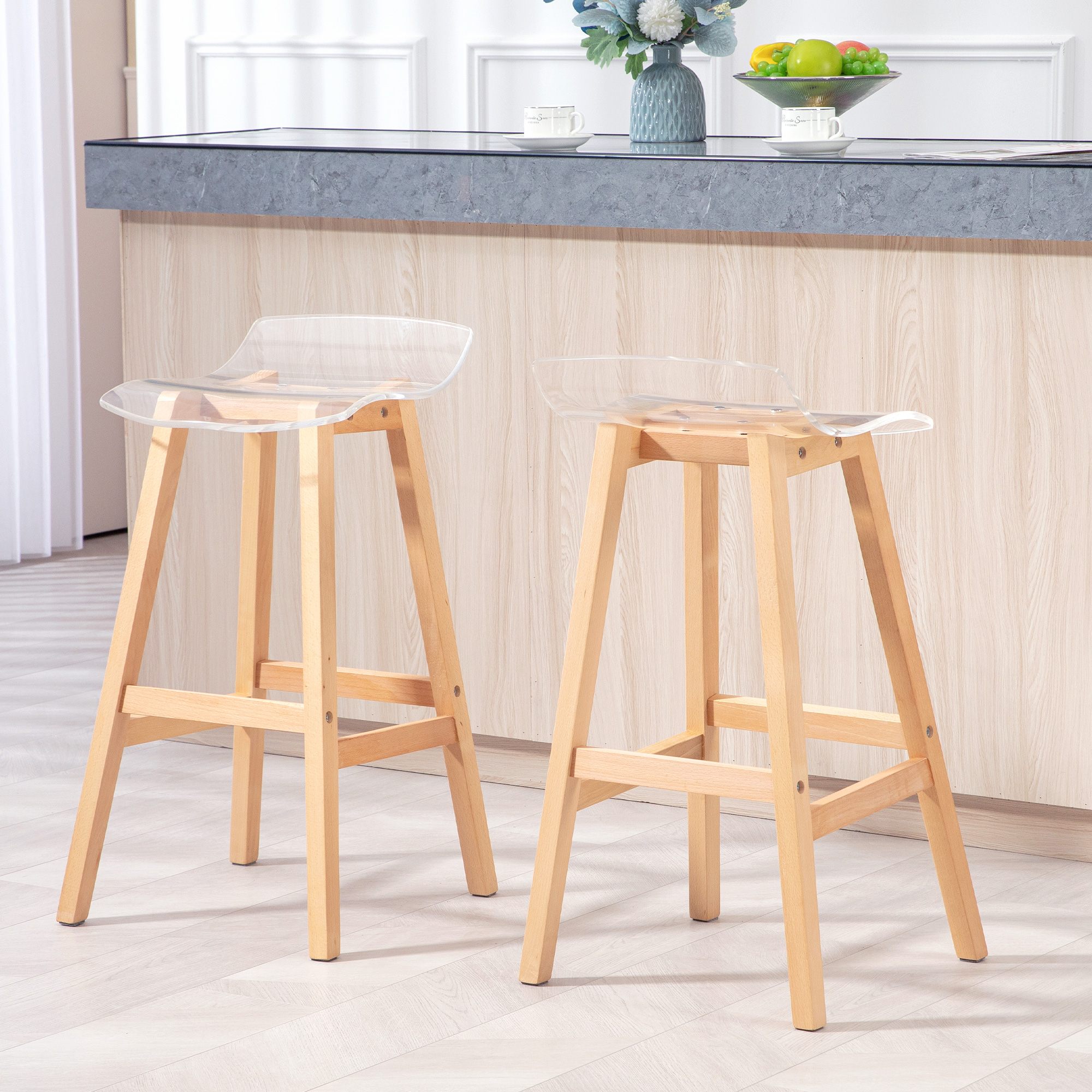 HOMCOM Set mit 2 zeitgenössischen Design Barhockern transparenter Acrylsitz mit Fußstützen - 39B x 44T x 78H cm
