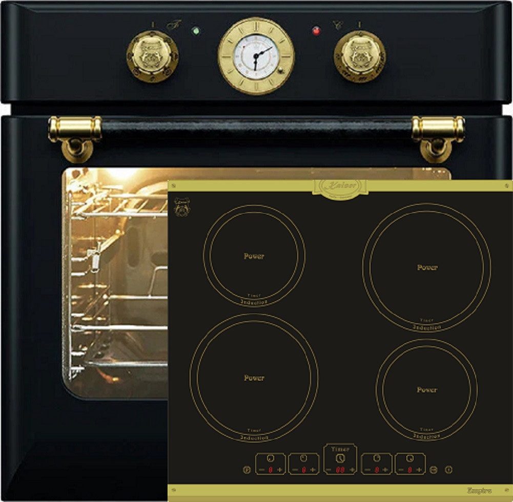 Backofen-Set Herd Set Autark Retro Einbau Backofen Elektro, 68 L mit Induktionskochfeld Autark 60 cm 4 Zonen mit Booster EH 6432 BE+KCT 6195 IEm.