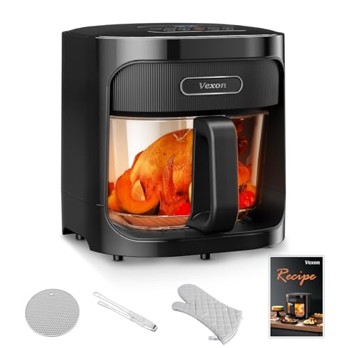 Vexon 4.5QT Glass Air Fryer,Clear Viewing Window,Easy to Clean Basket,Multiple Cooking Modes,User Friendly Digital Controls (BLACK) : Home & Kitchen