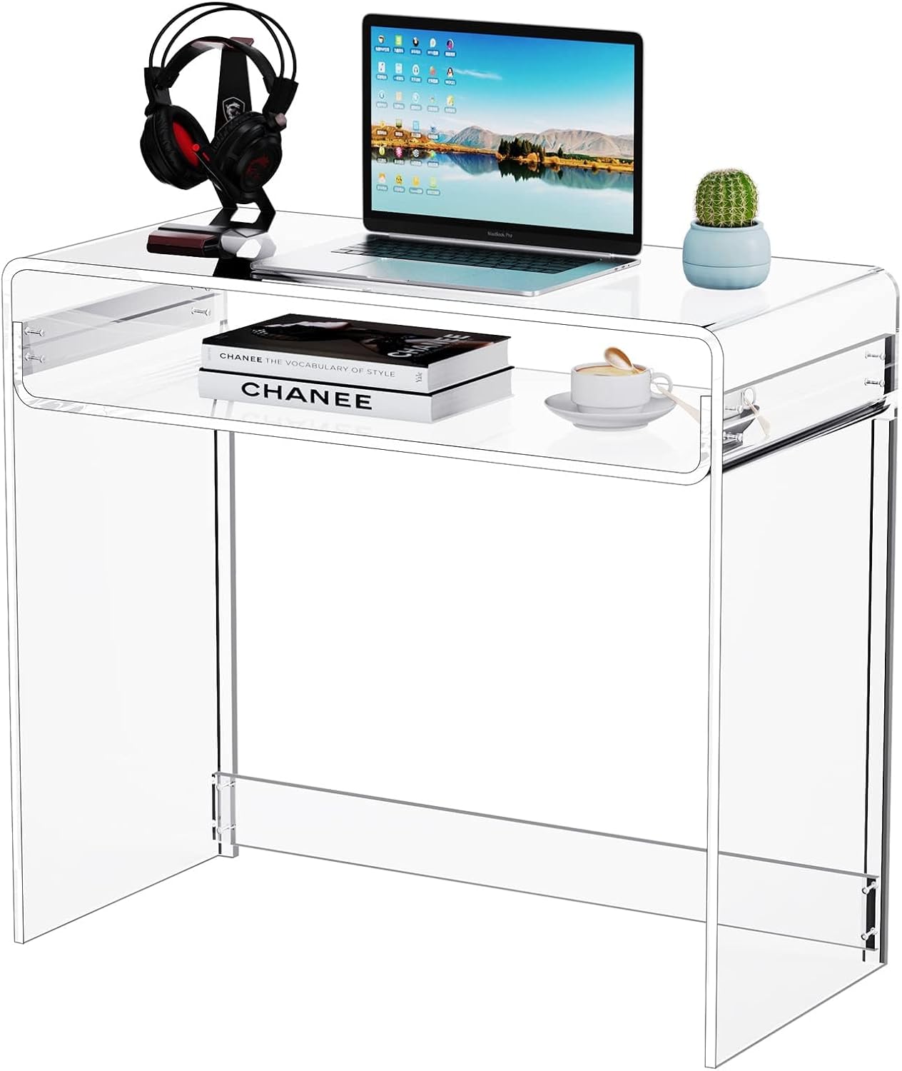 Scrivania in Acrilico per Computer, Tavolo da Studio per Casa e Ufficio, Tavolino Consolle (Trasparente)