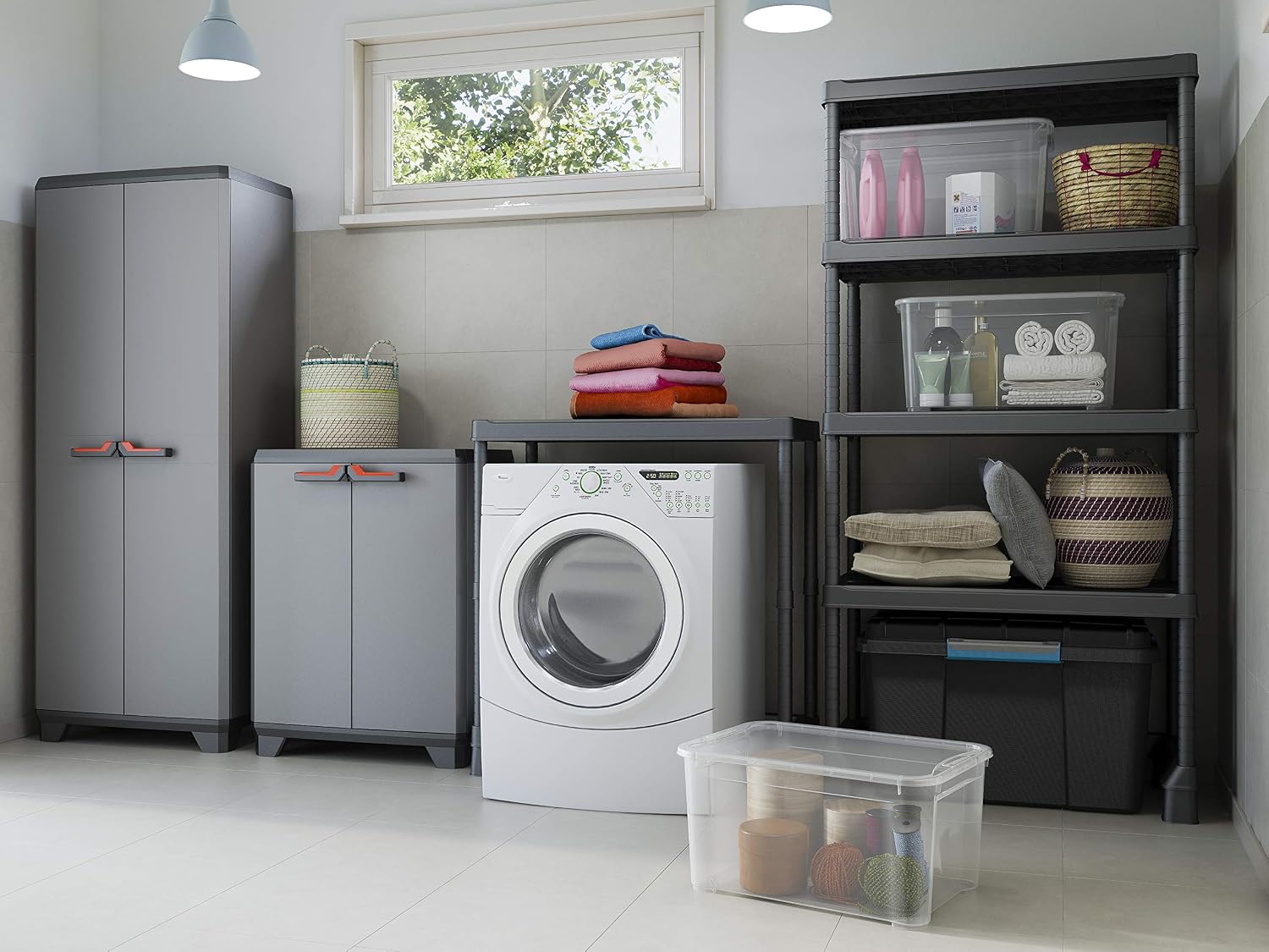 Keter Armadio Alto Stilo, 3 Ripiani Regolabili, Grigio Scuro, 68x39x173 H Cm