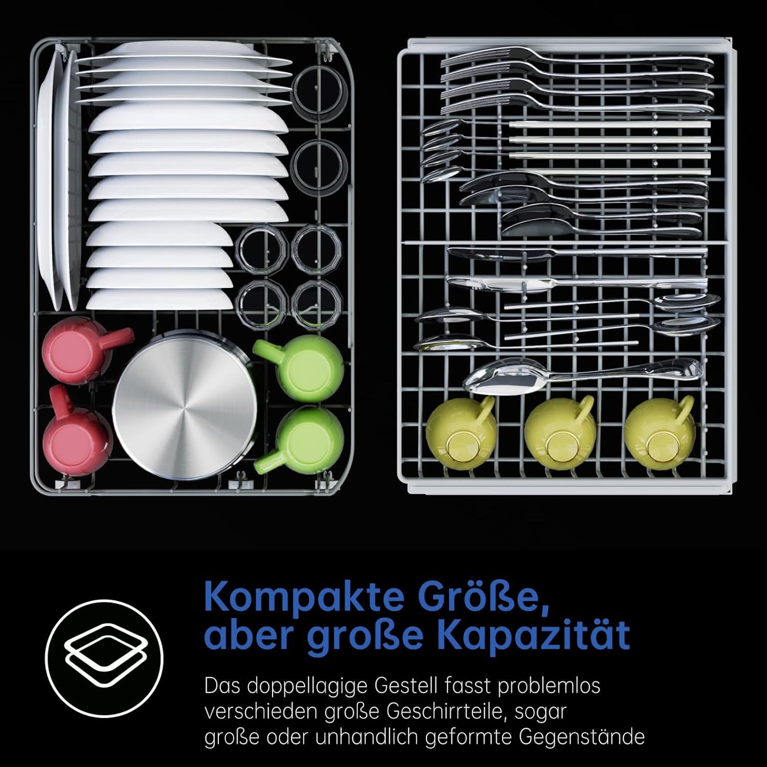 Tischgeschirrspüler ZMW-DTHA01 Mini Geschirrspüler,mit 7+2 Programmen, 36 * 55cm-Extraflach & Breitbau,Weichwasseranlage,12H Timer