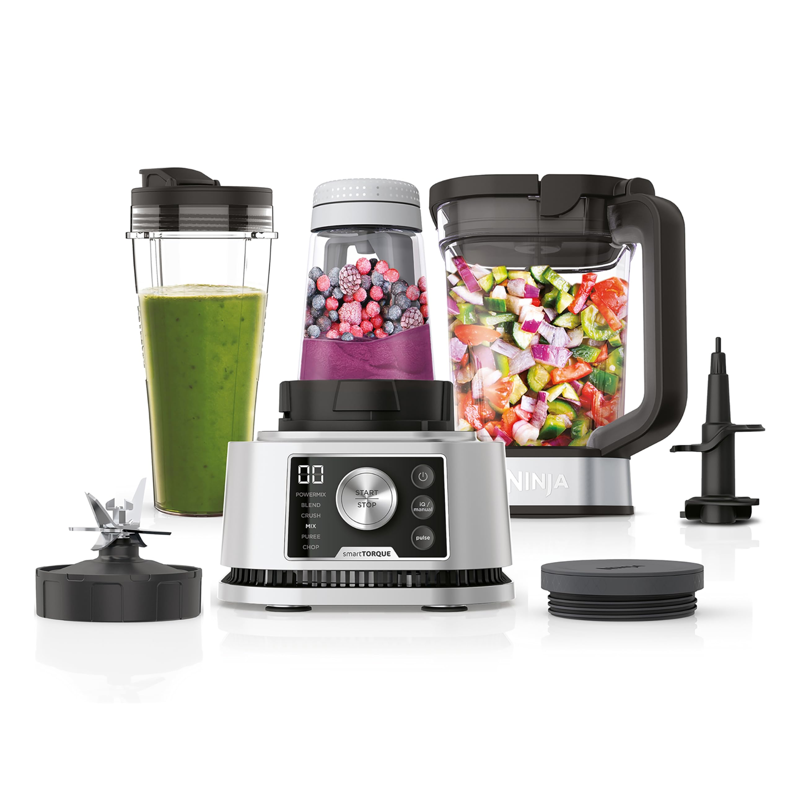 Ninja Foodi Power Nutri Mixer Smoothie Maker 3 in 1 Blender for Smoothies and Shakes Silber CB350EU