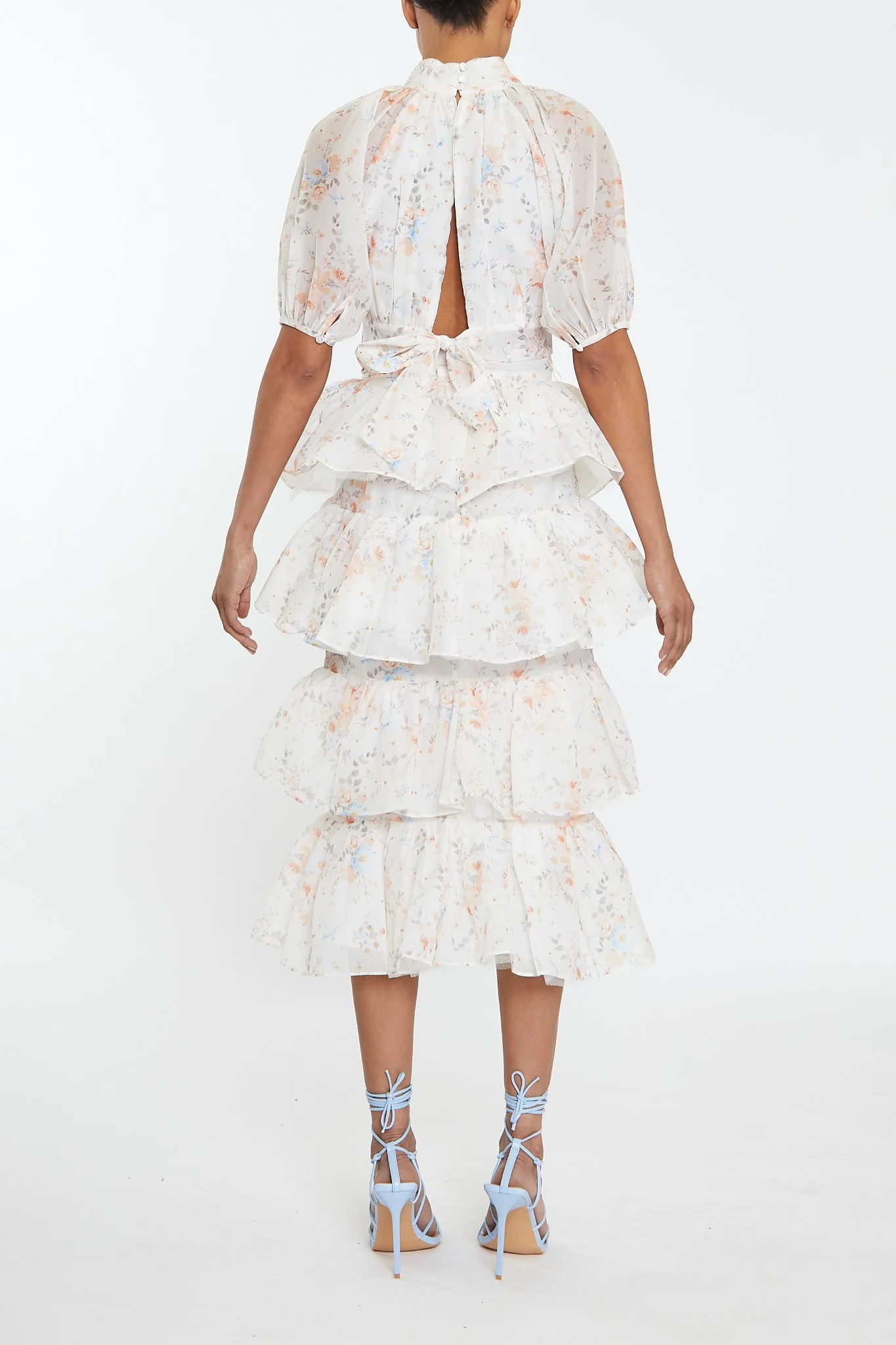 Harper Co-ord Cream Watercolour Organza Puff Sleeve Crop Top