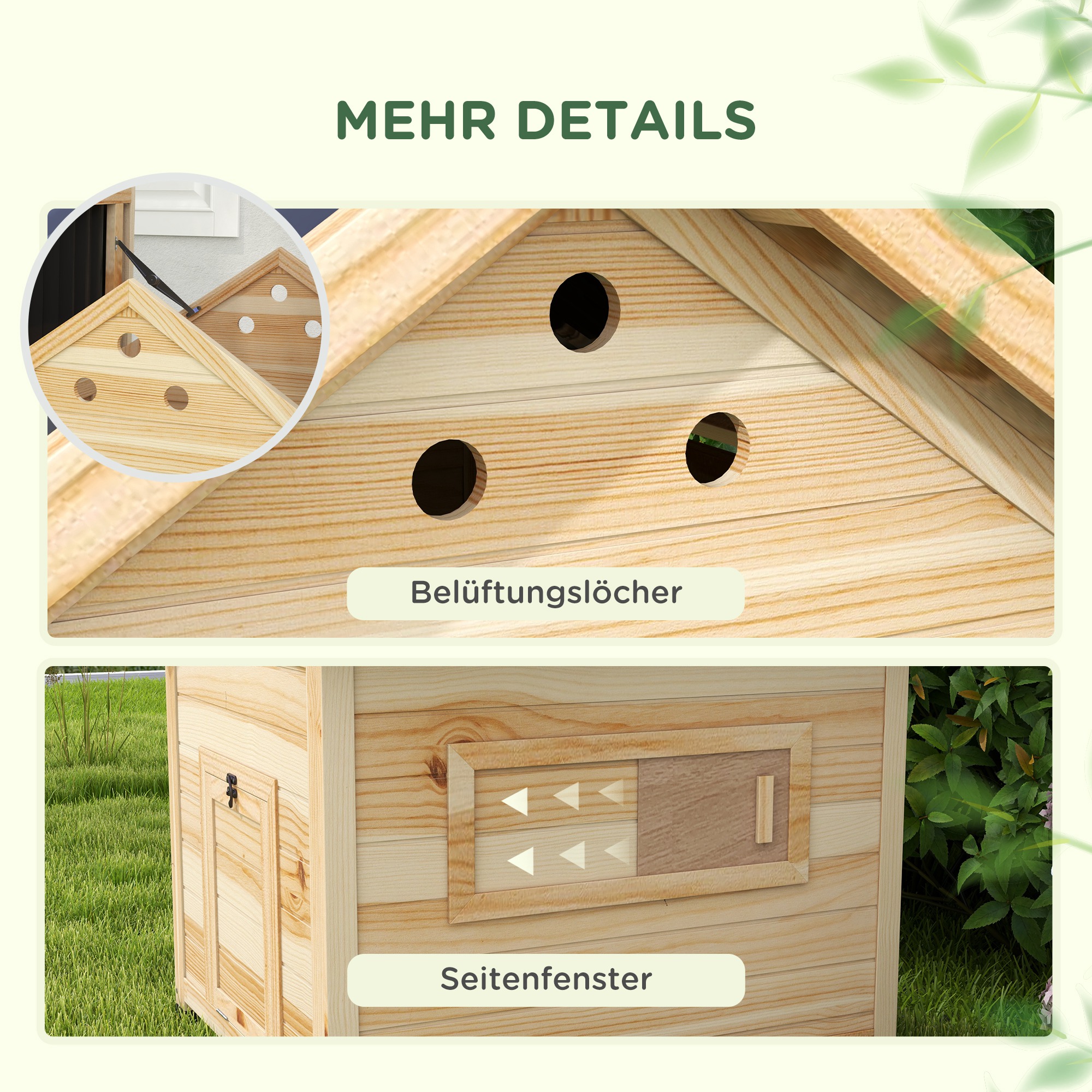 PawHut Entenhaus Eendenhok Kleindierenhok, weerbestendig, 2 ingangen, 2 hellingen, 78 x 90 x 92 cm, 'Natuur + Zwart'