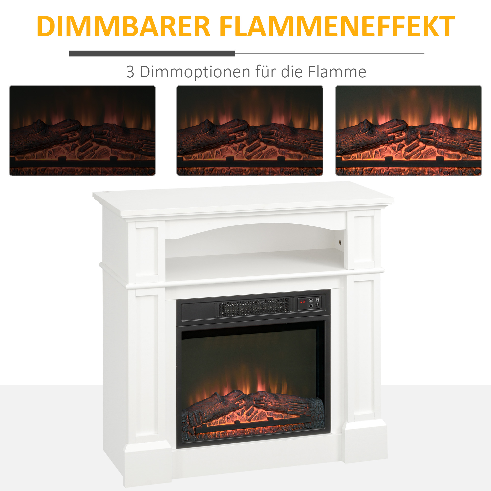 Elektrische Haard met 3D LED-Vlammeffect, Verwarmingscapaciteit 30 m2, Afstandsbediening, Wit/Zwart