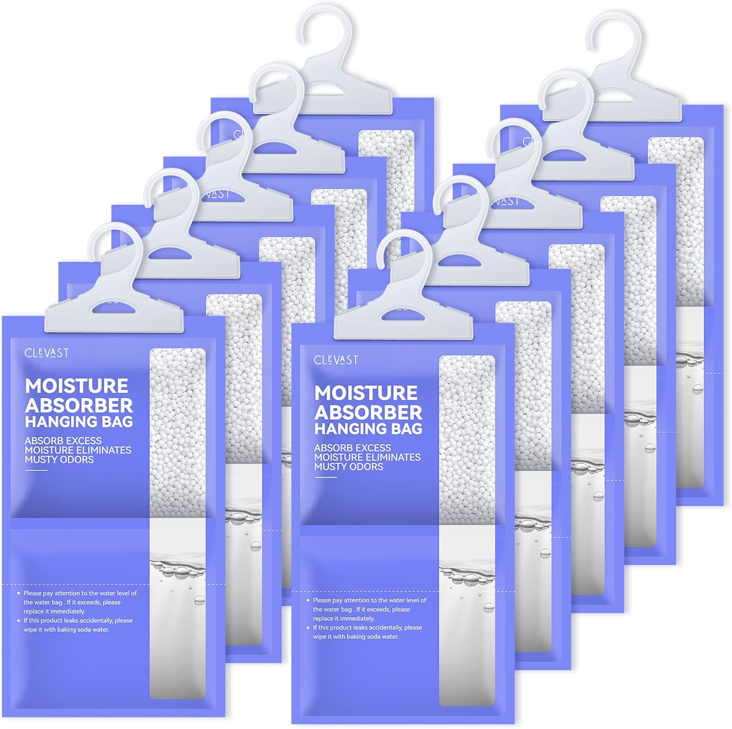 CLEVAST 10 Pack x 230g Dehumidifier Bags Anti-Mould for Cabinet, Hanging Moisture Absorber Bags Absorbs for Wardrobe, Home, Moisture Absorbs in Cabinets, Kitchens, Basements
