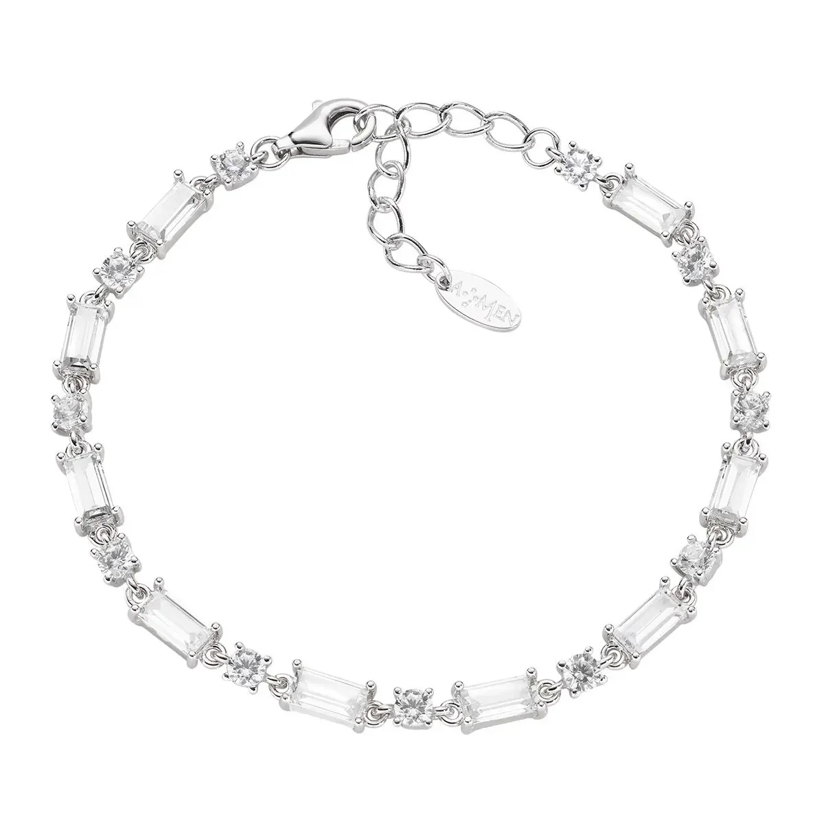 Bracciale Amen tennis rodiato bianco con zirconi bianchi taglio baguette BT2REBBBZ16