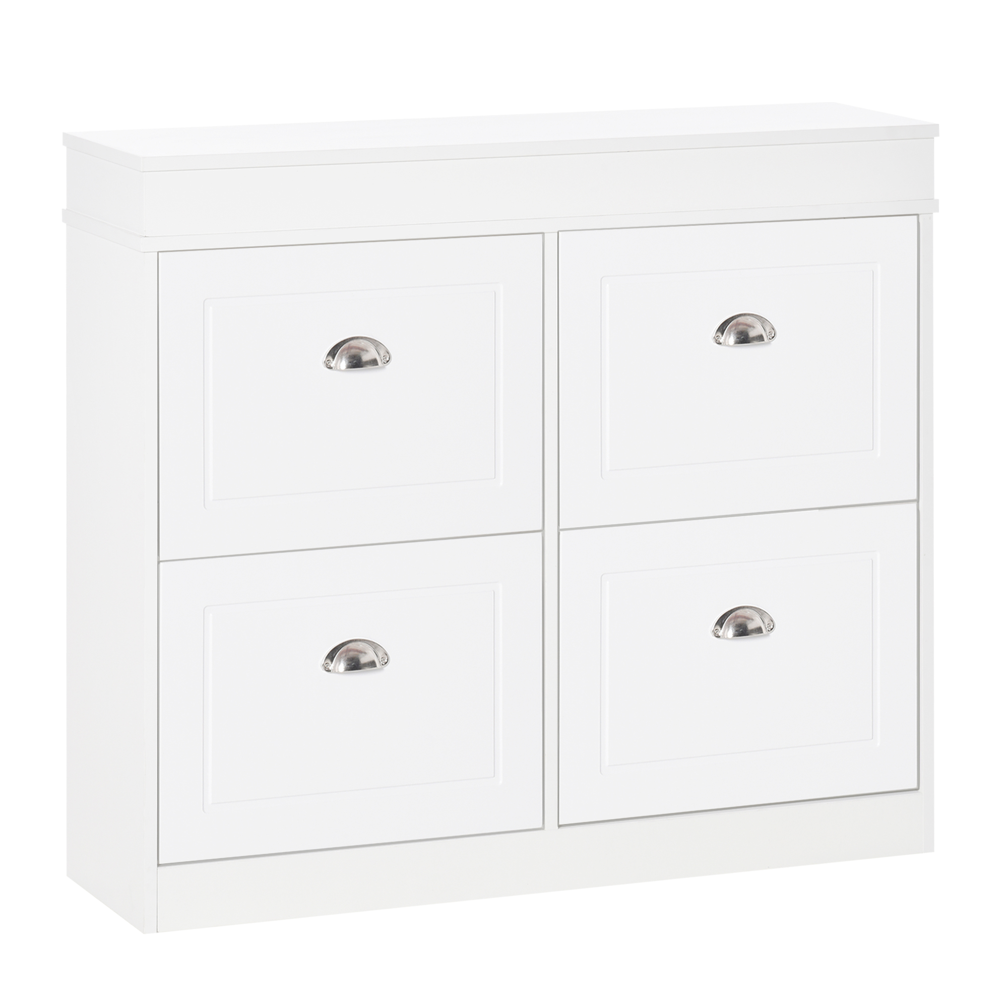 HOMCOM Schuhschrank mit 4 Schubladen modern Einfaches Design Lagerung Schrank Spanplatte MDF Weiß 98 x 24 x 83 cm