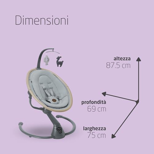 Maxi Cosi Cassia Sdraietta Neonati Elettrica per Bambini, 0 6 mesi, max 9 kg, Altalena Neonato Girevole 360°, Reclinabile, Rilevamento Automatico Movimento, 5 Velocità, 12 Melodie, Beyond Grey : Prima infanzia