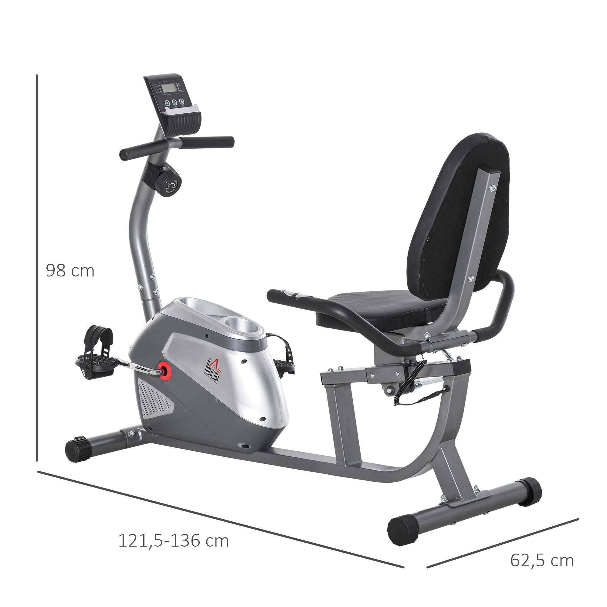hometrainer fietstrainer vliegwiel hometrainer met 8 niveaus verstelbare magnetische weerstand verstelbare lengte magnetische weerstand wielen metaal ABS grijs + zilver 136?l x 62,5?b x 38?h cm