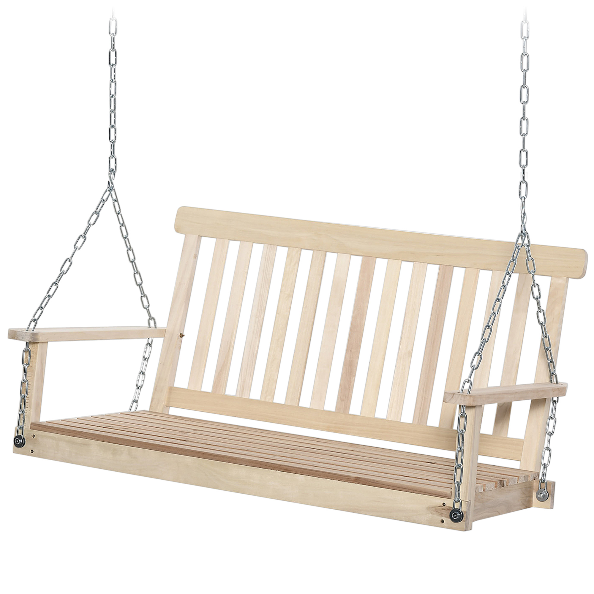 Outsunny Zweisitzer-Schaukelbank Garten Hängesessel, Latten-Design aus Holz, bis zu 200 kg belastbar, Naturholz