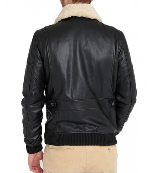 Men’s Black Leather Bomber Jacket