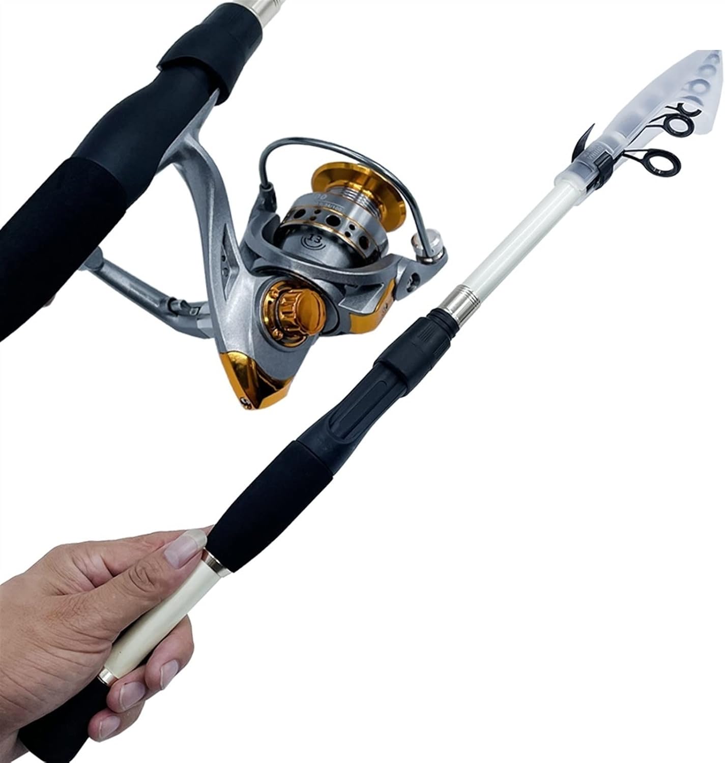 Angelset, ultraleichtes Teleskop-Angelruten-Set aus Carbon mit Rolle, Ködergewicht 10–30 g, Power-Angelrute, Reise-Geschenkrute, 1,6–2,4 m, Angelzubehör-Set (weiße Rute mit Rolle 2,1 m)