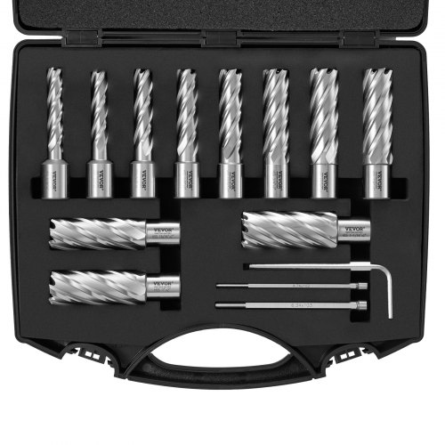 VEVOR Kronenbohrer-Set Metall 13 tlg. 7/16, 1/2, 9/16, 11/16, 5/8, 3/4, 13/16, 7/8, 15/16, 1, 1-1/16 Zoll, Kernbohrer-Satz 50,8 mm Schnitttiefe Ringschneider-Set, Zubehör für Magnetbohrmaschinen