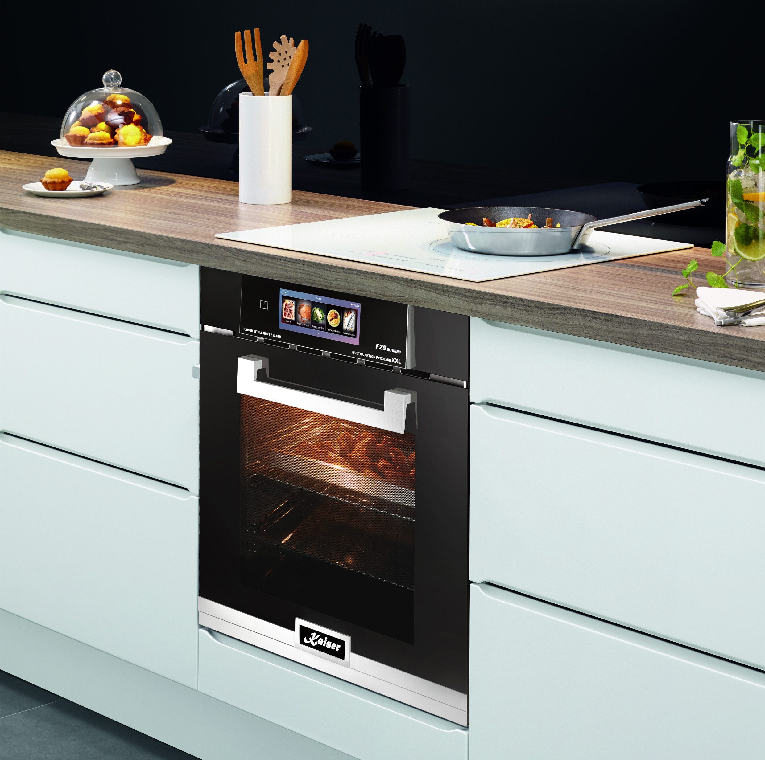 Backofen-Set Herd set Autark Elektro Backofen, Air fryer,79L mit Free Zone Induktions Kochfeld 77cm Autark EH 6344+KCT 777 FI