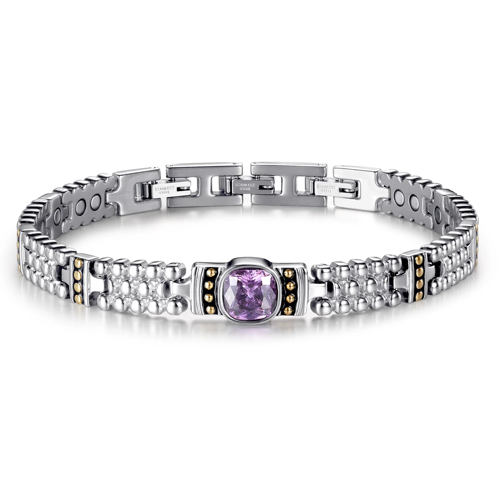 RainSo Powerful Women Purple Crystal Magnetic Therapy Bracelet