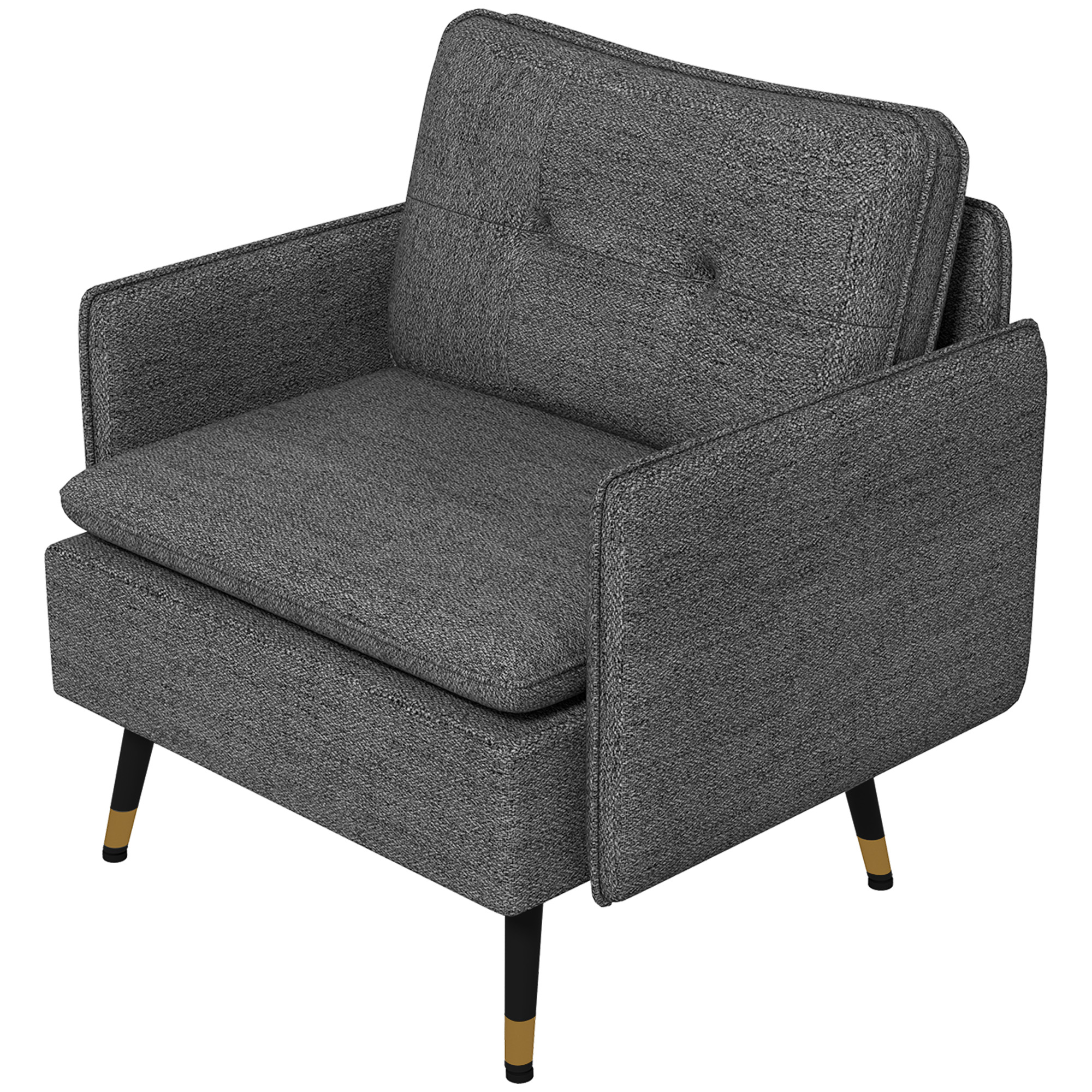 HOMCOM Skandinavischer Sessel mit gepolstertem Rücken und Paspel aus Stoff 76 x 68 x 80 cm Grau und schwarze Metallbeine mit goldenen Details