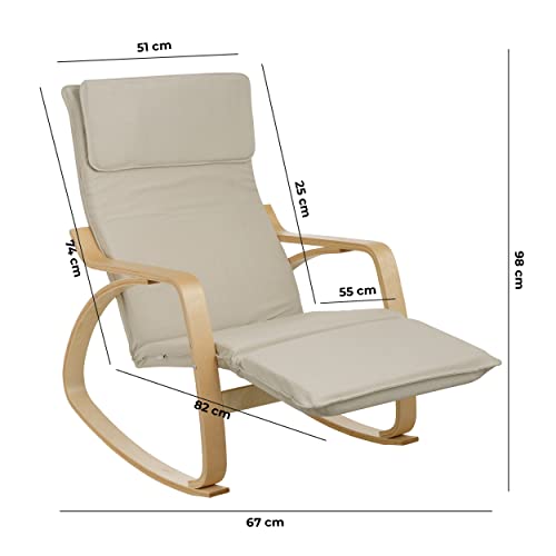 Baroni Home Sedia a Dondolo con Braccioli in Legno da Interno, Poltrona a Dondolo ergonomica in Tessuto con Poggiatesta e Poggiapiedi Regolabile a 5 Altezze, Max 150 kg, Salotto Camera, Beige : Casa e cucina