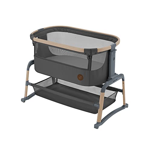 Maxi Cosi Iora Air Lettino neonato, co sleeping con materasso imbottito, funzione dondolo, regolabile in altezza, reclinabile,tessuti riciclati ecologici e traspiranti, 0 9 kg, Beyond Graphite : Prima infanzia