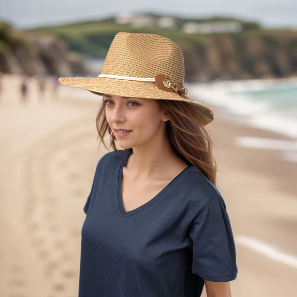 Plaited Brim Foldable Panama Hat �?Dark Natural (57cm)