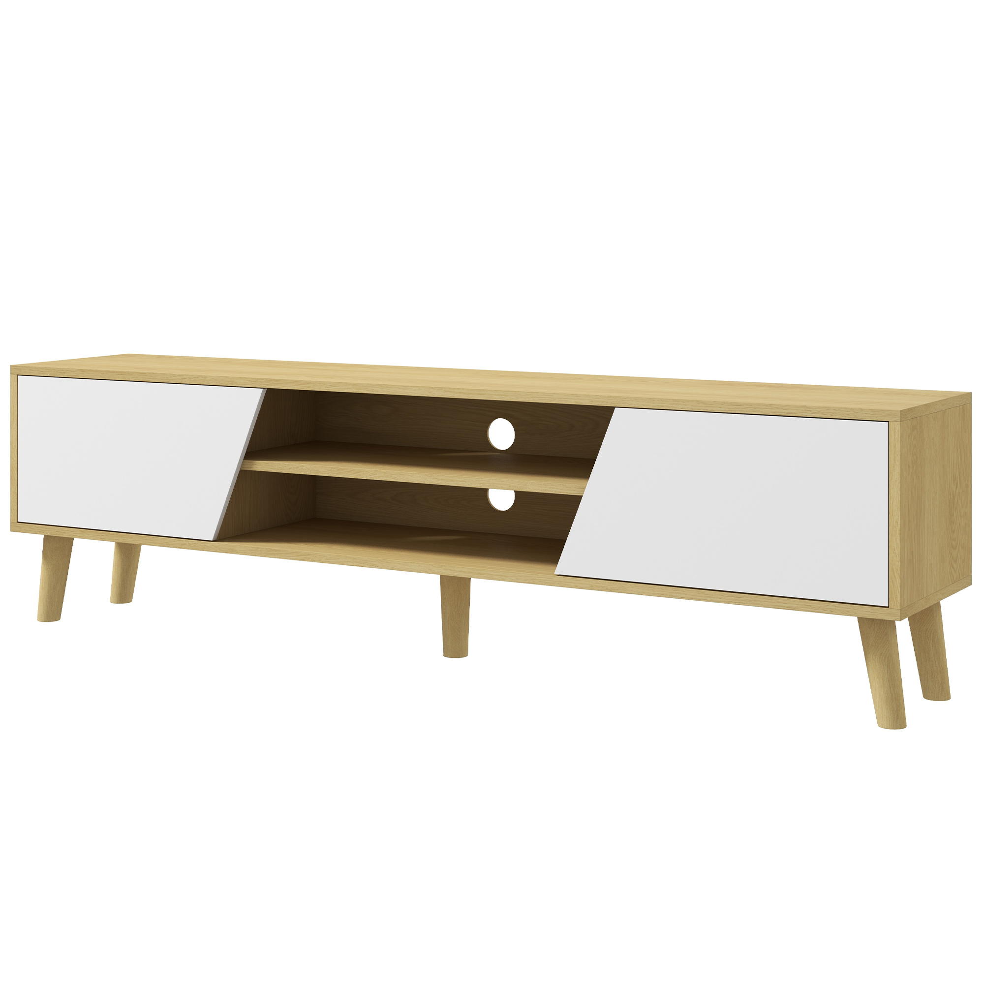 HOMCOM TV-Ständer für Fernseher bis zu 65 Zoll in skandinavischem Design mit 2 Türen 2 Fächern mit Kabeldurchführung 150 x 30 x 42 cm
