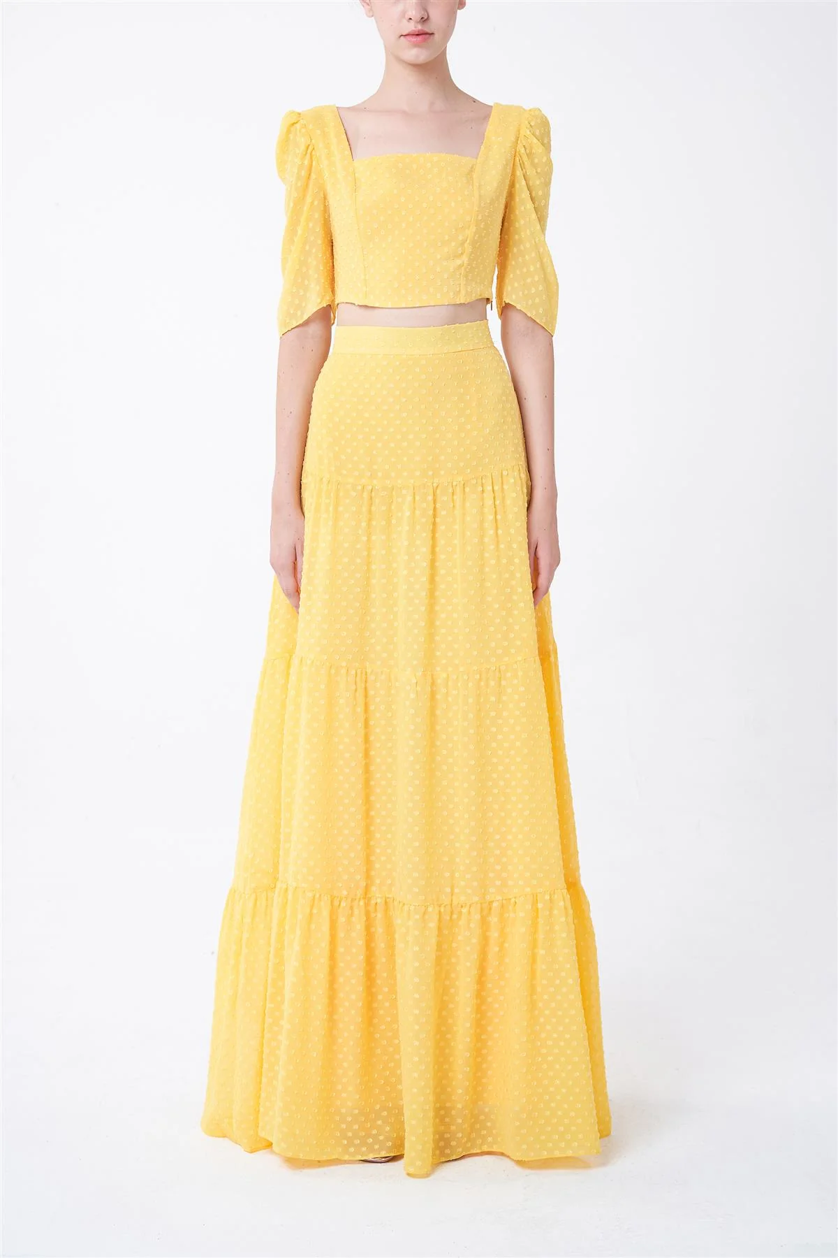 Yellow Josephine Tiered Polka-Dot Maxi -Skirt