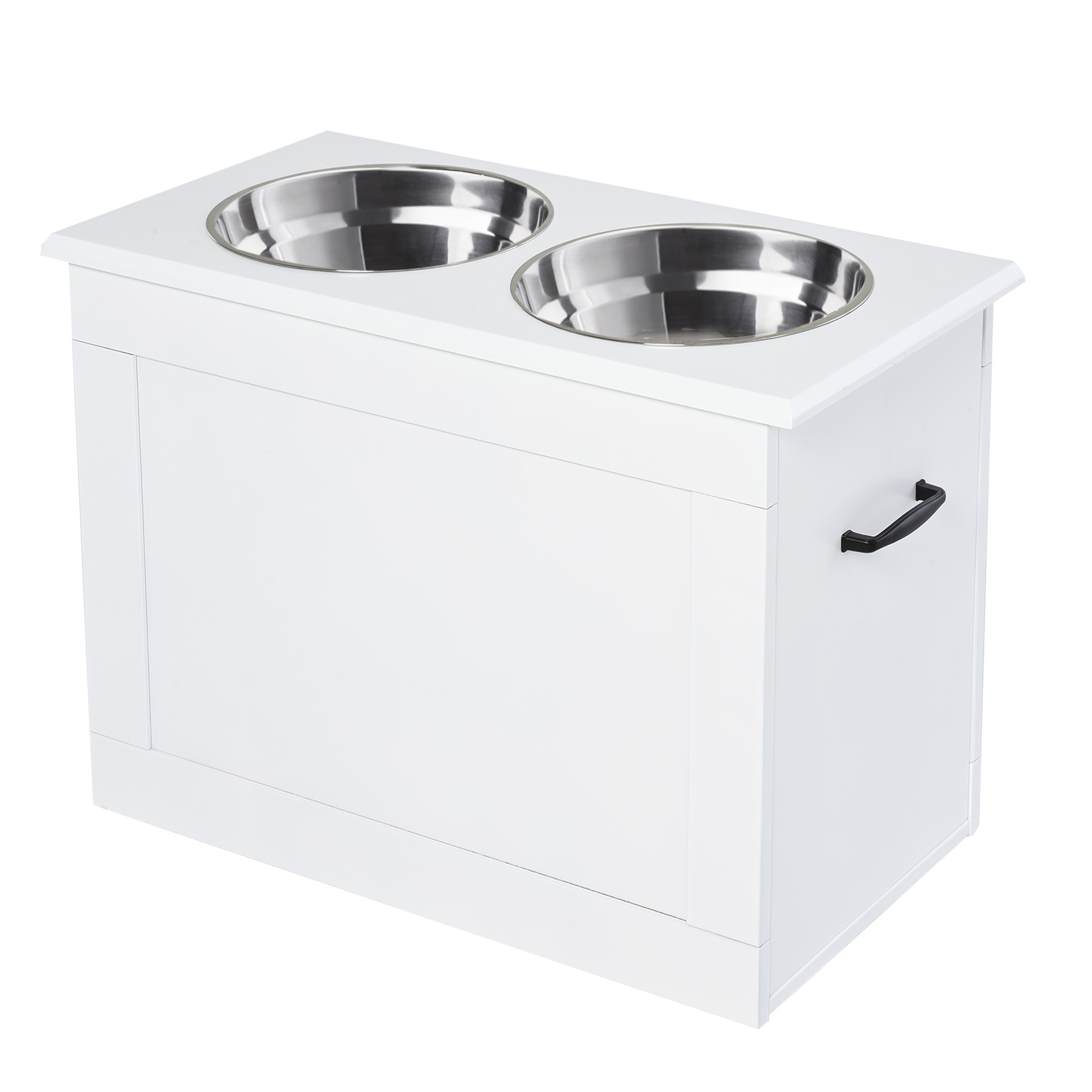 PawHut Erhöhter Hundenapf Futternapf mit Staumraum Wassernapf 2 x 2000ml Edelstahlnäpfen Hundenäpfe Fressnapf Futterstation für Hunde Katzen Weiß