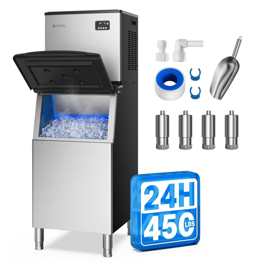 ecozy Portable Ice Maker Countertop, 9 Cubes Ready in 6 Mins, 26 lbs in 24 Hours, Self-Cleaning Machine with Ice Bags/Standing Ice Scoop/Ice Basket for Kitchen Office Bar Party, Aqua