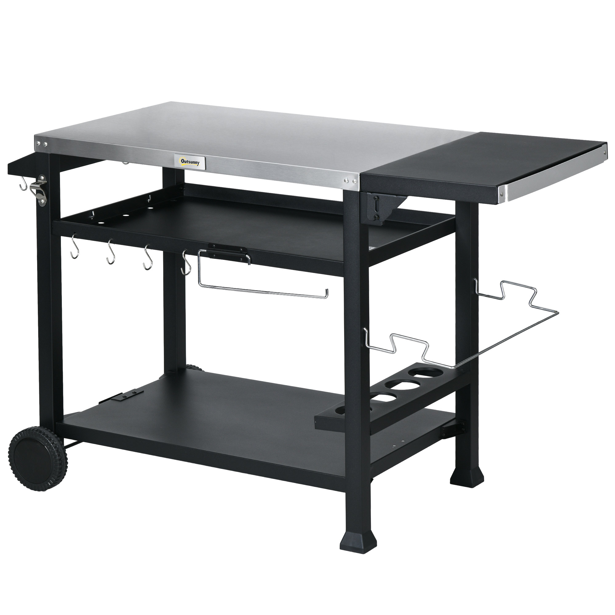 Outsunny Grillstation Grillwagen, inkl. Zubehör, 125 x 65 x 84 cm, Schwarz + Silber
