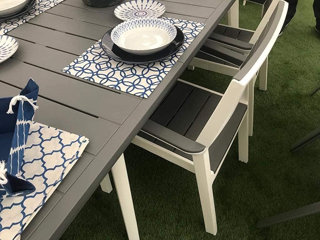 XONE Keter Harmony Resin Table Set (160/240 x 100 x H74 cm) and 6 Armchairs Wood Mould