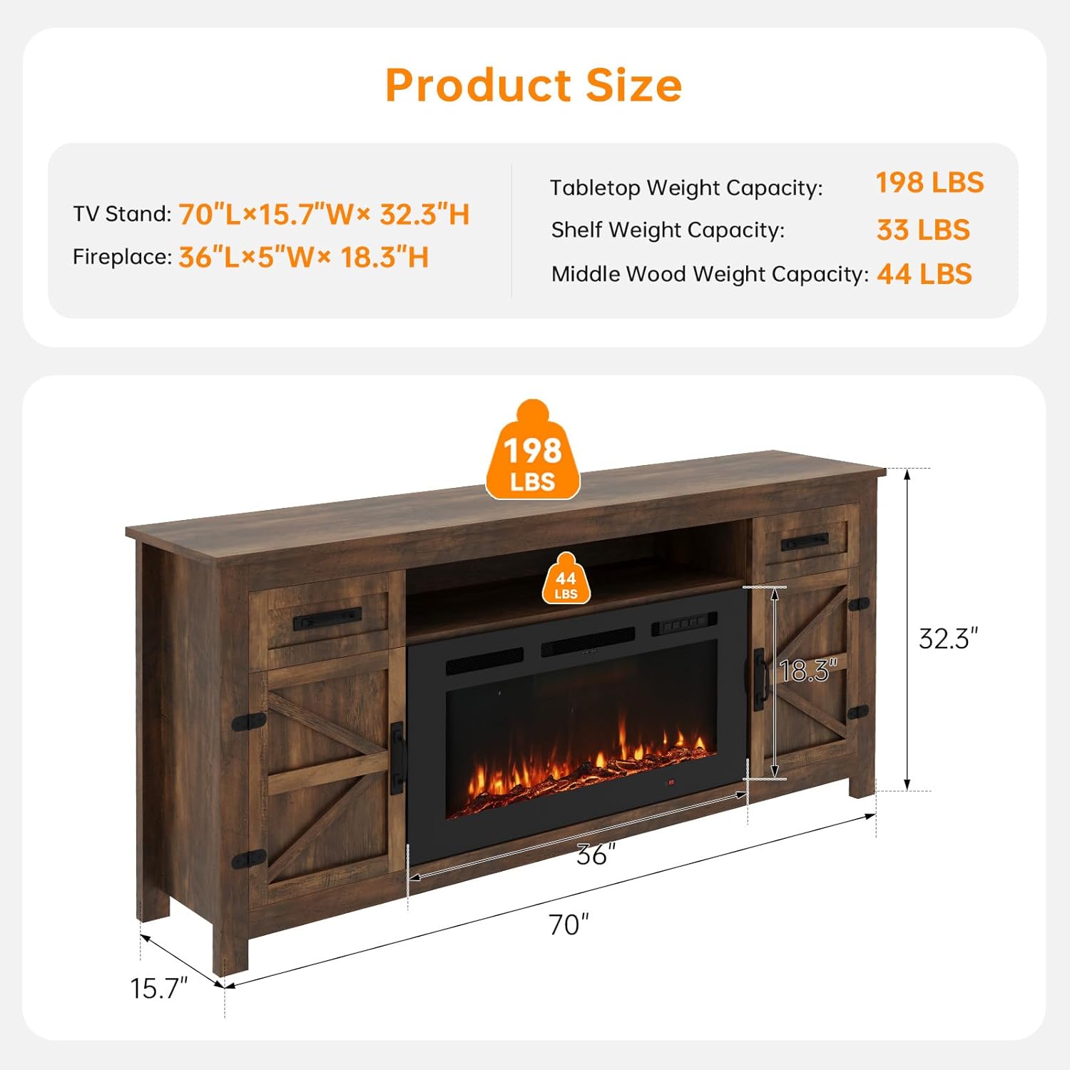 Fireplace TV Stand, 70