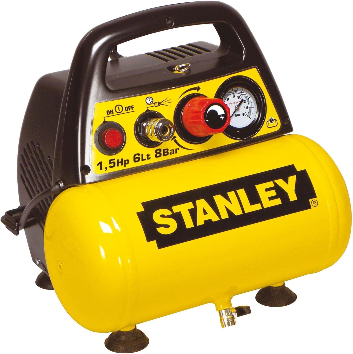 STANLEY D 200 Compressore 6 Lt 1,5Hp, Pressione Max 8 Bar/116 Ps, Rumorosità 97 Db, 38 x 38 x 35 cm, 9 Kg