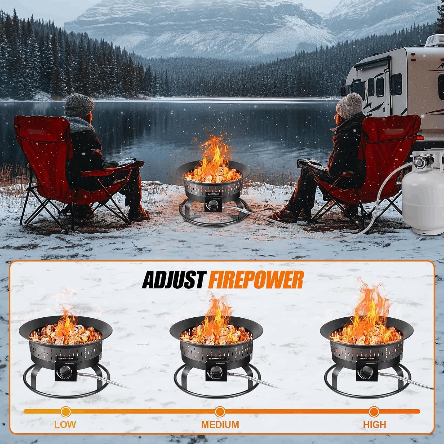 GasBRUH 19�� Outdoor Portable Propane Fire Pit with Cover&Carry Kit,Outdoor Fireplace,60,000 BTU Camping Propane Firepit,Portable Gas Fire Pits for Outside Patio,Camping,RV,Smokeless Gas Firebowl