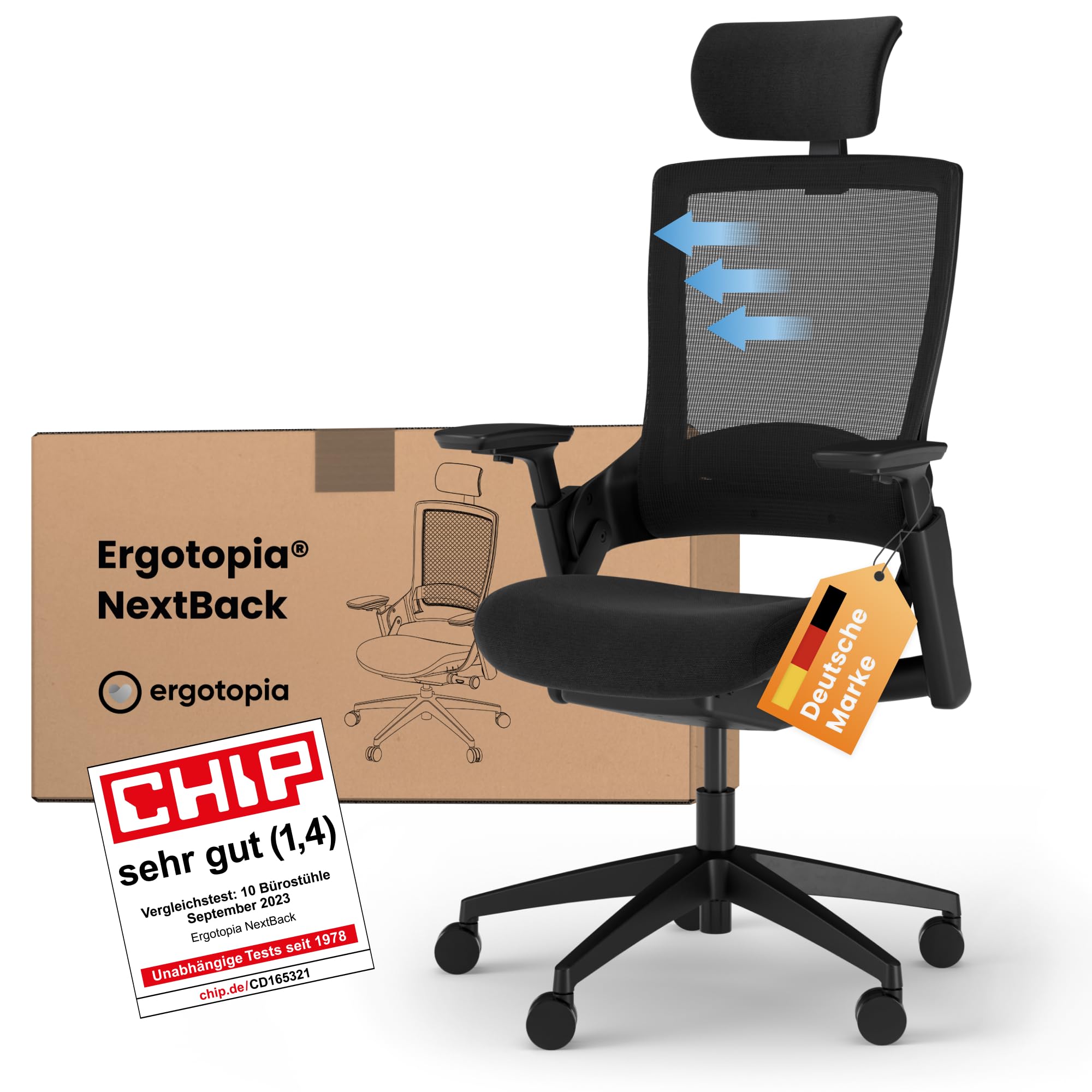 Ergotopia NextBack ergonomischer Bürostuhl bis 150 kg gegen Rückenschmerzen Testsieger mit 5 Jahren Garantie