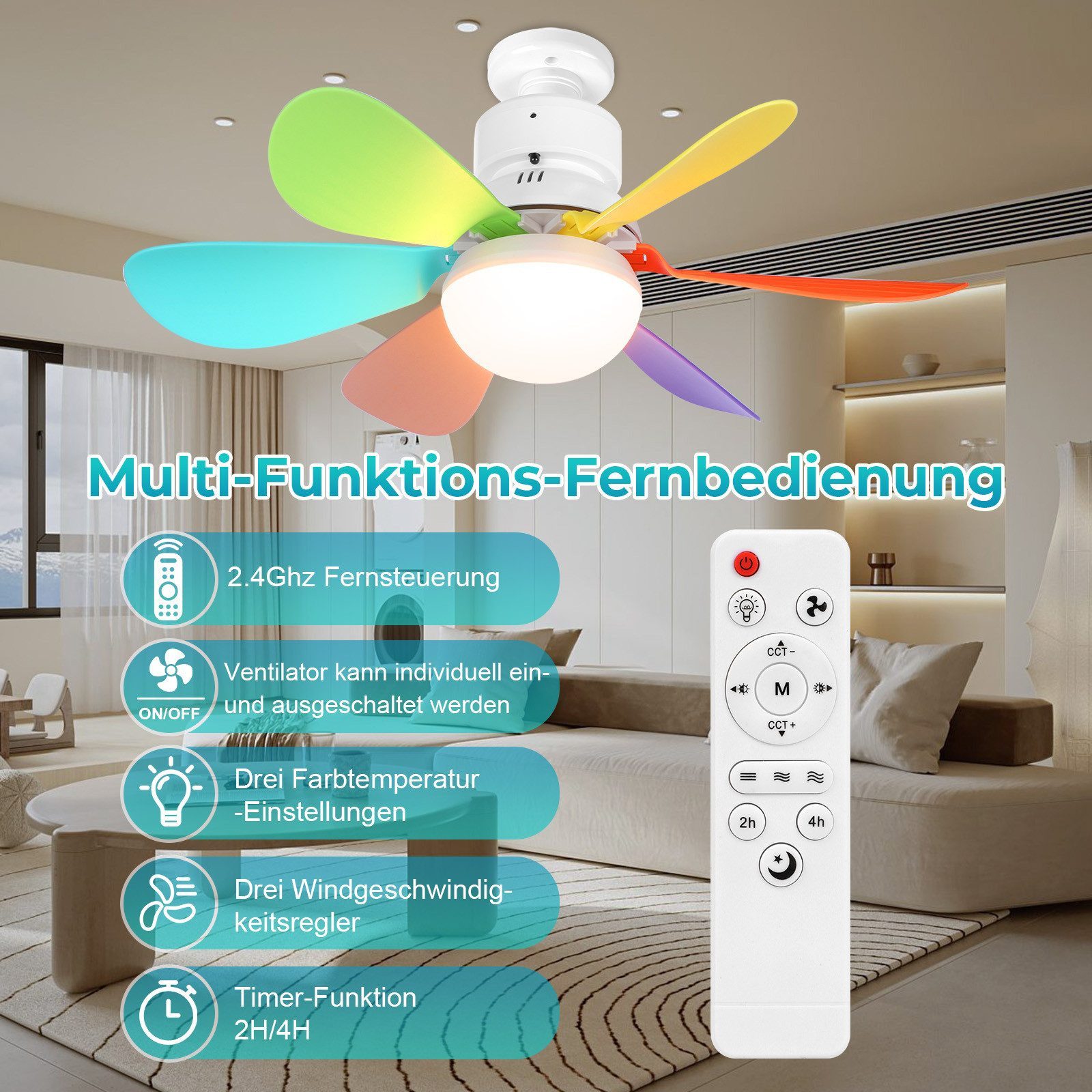 Deckenventilator LED Deckenleuchte Deckenventilator Dimmbar