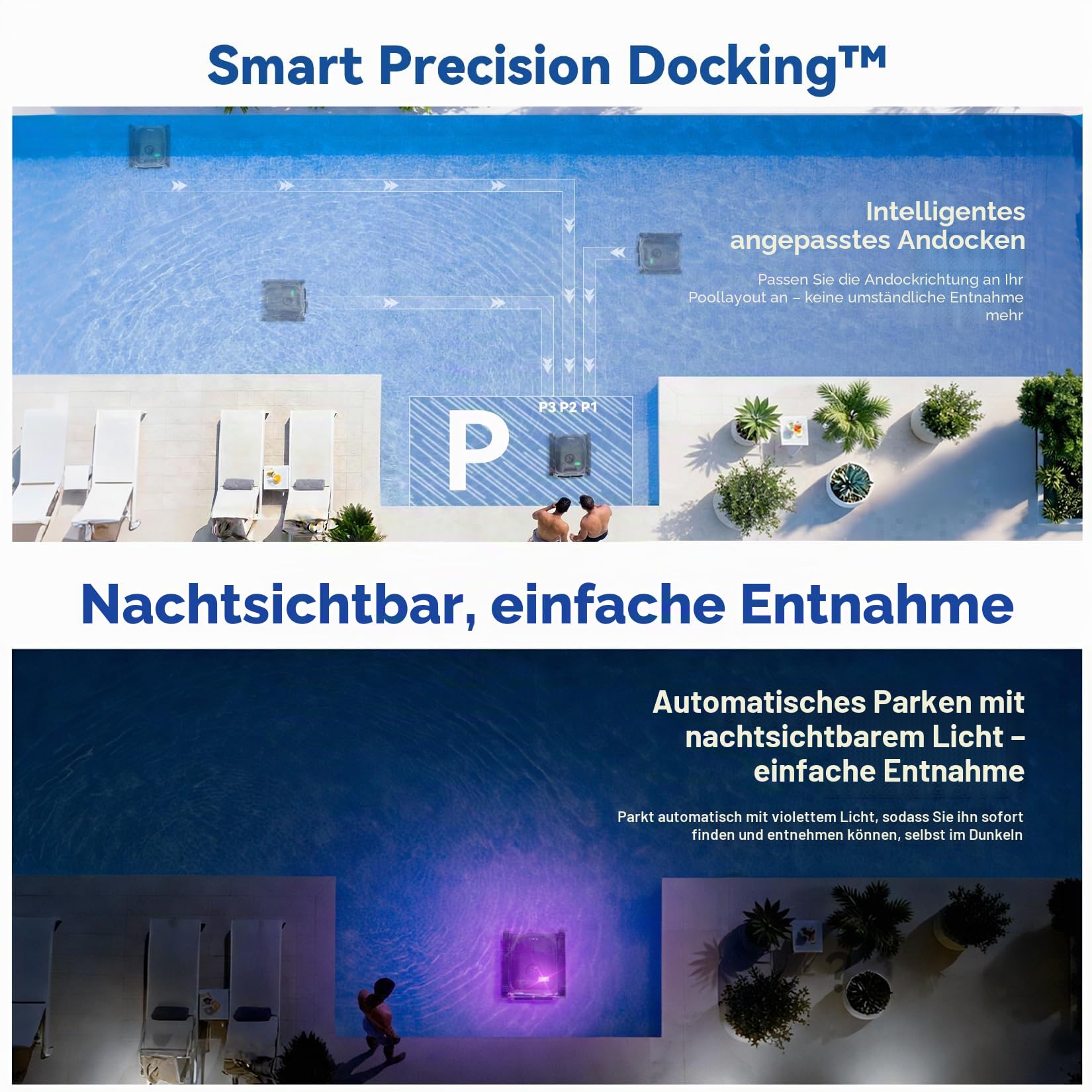 Akku Poolroboter AtlasRobo X5 für Wand, Boden und Wasserlinie, 21 m³/h Saugkraft, 180 Min Laufzeit, bis 300 m²