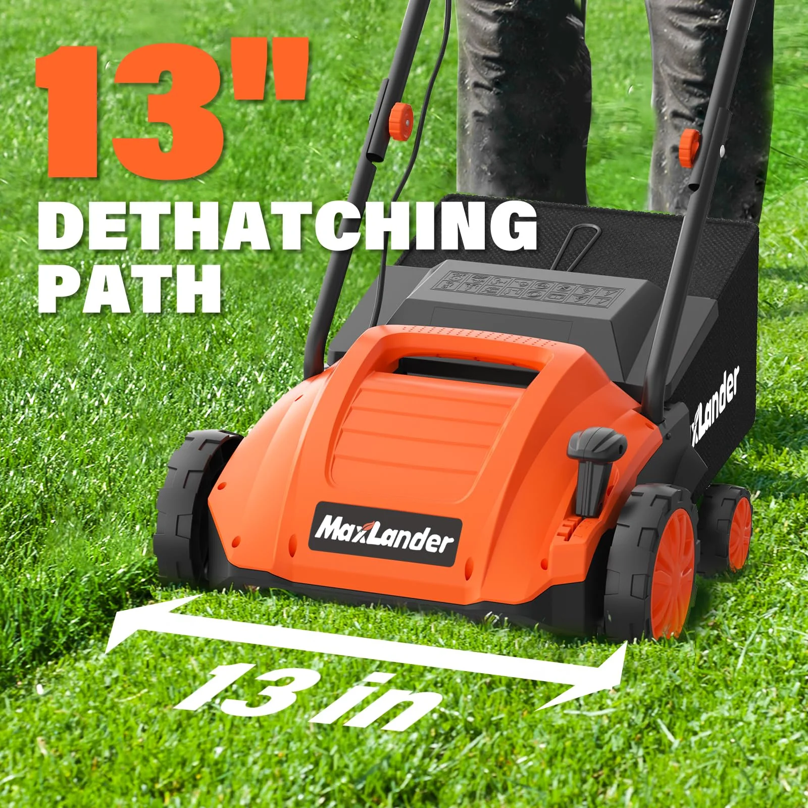 MAXLANDER Electric Dethatcher and Scarifier, 13�� 12Amp 2-in-1 Lawn Dethatcher with 4-Position Depth Adjustment, 30L Removable Collection Bag, Airboost Technology Increases Lawn Health
